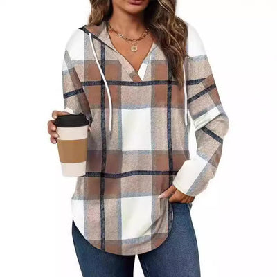 Chic Women's Hooded Checkered Blouse