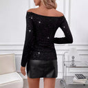 Ladies Blouse with Lace Neckline and Glitter Accents