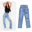 Trendy Ripped High-Waisted Jeans with Fringes for Women