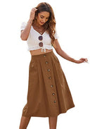 Chic Knee-Length Skirt with Button Closure & Pockets