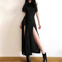 Chic Hooded Maxi Dress with Slit
