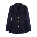 Chic Checked Blazer Jacket with Gold Buttons