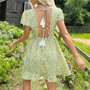 Floral Print Short Sleeve Dress with Elastic Waist