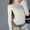 High Collar Ribbed Texture Ladies Bodysuit