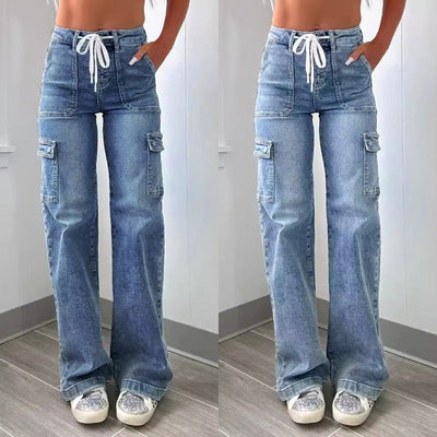 Wide Leg Women's Cargo Jeans with Ample Pockets
