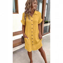 Chic Women's Button-Up Shirt Dress with Pockets