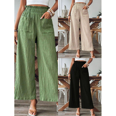 Stylish Palazzo Pants with Elastic Waist and Spacious Pockets