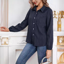 Women's Long Sleeve Blouse - Ribbed Design & Classic Collar