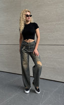 Trendy Women's Baggy Ripped Jeans with Belt