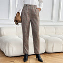 Stylish Women's High-Waist Check Carrot Pants