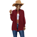 Checkered Women's Blouse with Cut Sleeves and Elastic Cuffs