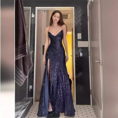 Glamorous Sequin Evening Dress with Chic Slit