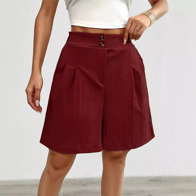 Chic Women's High-Waisted Pleated Shorts with Double Button Closure