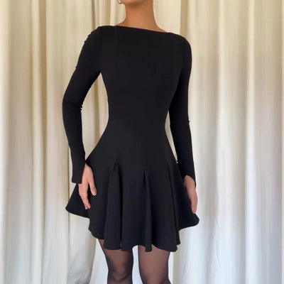 Chic Flared Skirt Dress with Long Sleeves