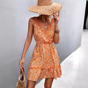Women's Floral Ruffle Wrap Dress - Stylish V-Neck Design