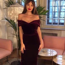 Off-Shoulder Velvet Dress for Women - Chic & Stylish