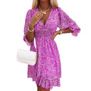 Floral V-Neck Dress with Puff Sleeves