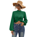 Women's Long Sleeve Blouse with Knot Design and Billowy Sleeves