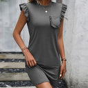 Chic Ruffle-Detail Women's Sleeveless Dress with Chest Pocket