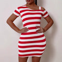 Chic Women's Short Sleeve Striped Dress with Asymmetrical Neckline