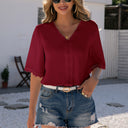 Chic Lace Trim V-Neck Blouse for Women