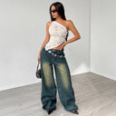 Chic One-Sided Lace Top with Sheer Accent