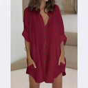Chic Women's Long Sleeve Shirt Dress with Concealed Buttons