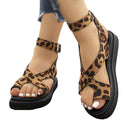 Ladies Comfortable Platform Sandals with Fashionable Leopard Print and Adjustable Strap Design Heidi Fashion
