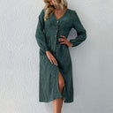 Chic V-Neck Women's Shirt Dress with Button Accents