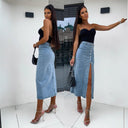 Chic Cotton Denim Skirt with Button Details