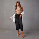 Chic Women's Denim Skirt with Side Slit and Frayed Hem