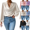 Stylish Asymmetrical Neckline Long Sleeve Blouse for Women