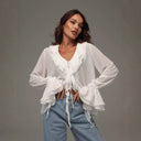 Chic Ruffled Chiffon Blouse with Drawstring for Women