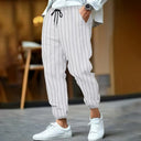 Striped Women's Pants with Elastic Waist and Side Pockets