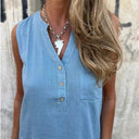Chic Women's Viscose Summer Dress with Button Accents