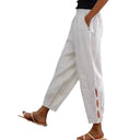 Chic Linen Pants with Side Slits and Elastic Waist