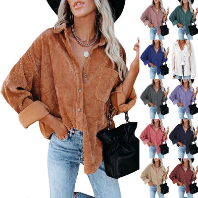 Chic Women's Corduroy Button-Up Blouse