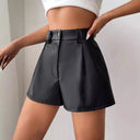 Chic High-Waisted Faux Leather Shorts with Pleated Design