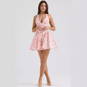 Playful Floral Women's Short Dress with Deep V-Neck