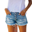 Trendy Women's Distressed Denim Shorts with Fringe Detail