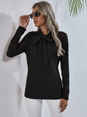 Chic Women's Ruffle Blouse with Bow Collar