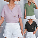 Stylish Women's Wrap Blouse with Button Accents