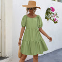 Chic Women's Dress with Stylish Puff Sleeves and Flowy Skirt