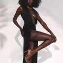 Chic Maxi Dress with Deep V-Neck and Draped Design
