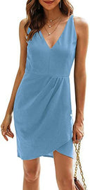 Chic Women's V-Neck Short Wrap Dress with Asymmetrical Hem