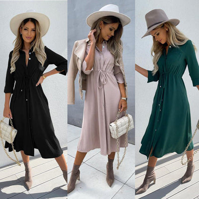 Adjustable Belt Women's Shirt Dress - Stylish and Chic