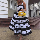 Chic Midi Dress with Textured Polka Dot and Flared Skirt