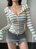 Chic Women's Zippered Blouse with Hood