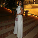 Chic Maxi Dress with Stand-Up Collar and Side Slits
