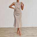 Chic Midi Dress with Refined Gatherings for Women